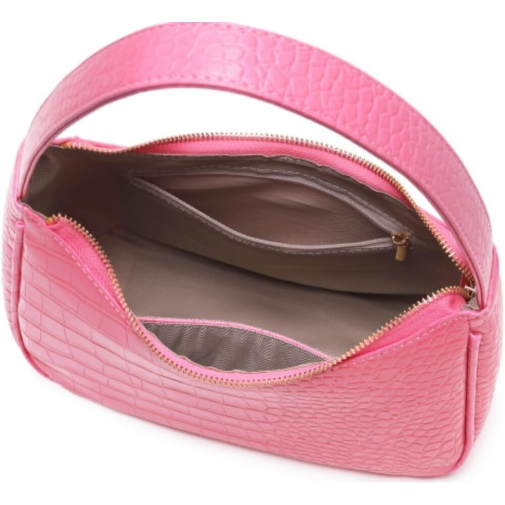 Women Crocodile Pink Imported Polyester Leather Zipper Closure Tote Handbag - Picture 5 of 7